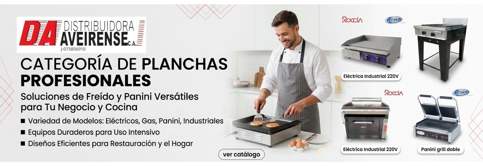 Optimiza los tiempos de despacho y eleva la calidad de tu menú con nuestra Categoría de Planchas Profesionales. En Distribuidora Aveirense reunimos soluciones de freído y preparación de paninis diseñadas tanto para el ritmo exigente de restaurantes, cafés y fast food, como para los entusiastas de la alta cocina en el hogar. Con el respaldo técnico de marcas líderes como Senzani y Saccin, te garantizamos equipos de alta eficiencia térmica, durabilidad estructural y un control óptimo de la cocción.